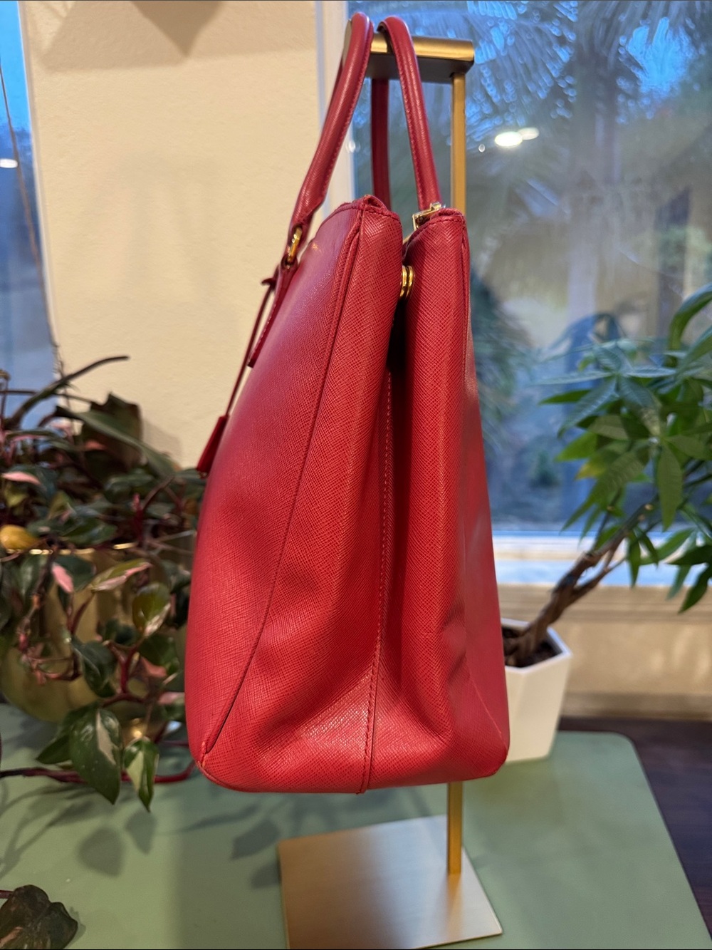 Prada Cherry Red Saffiano Tote with Gold Accents - Picture 2 of 14